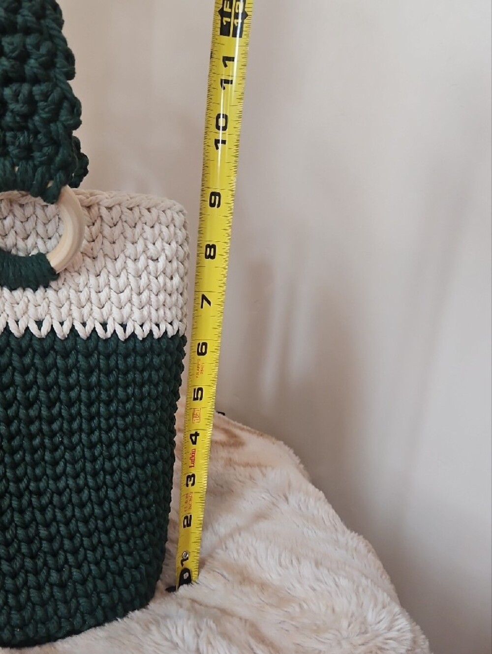 Dark Green & Off White Tote Bage Hand Crocheted By Me - Picture 4 of 5